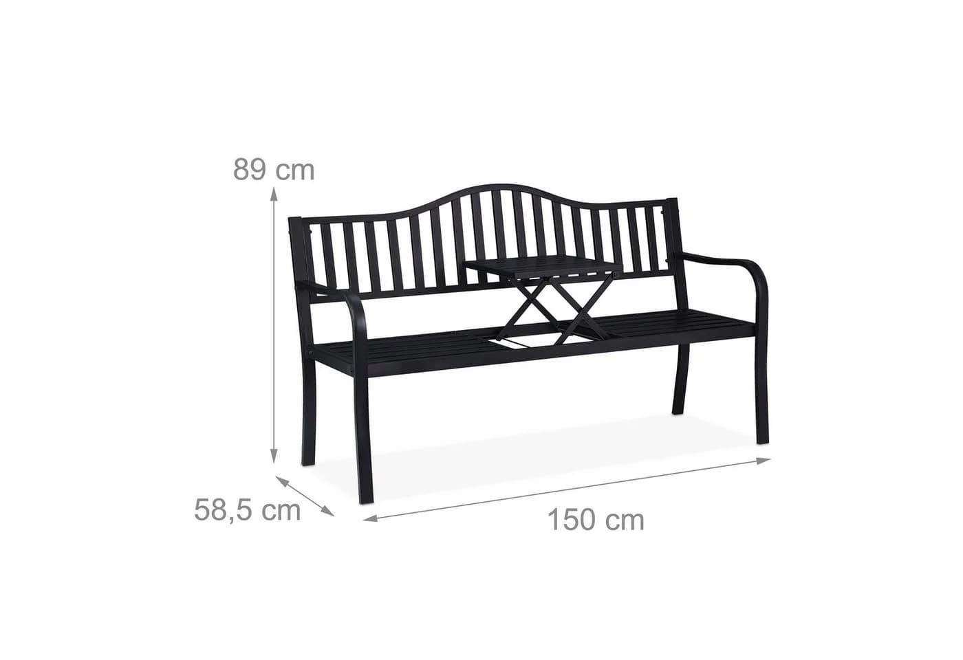 relaxdays Gartenbank mit Klapptisch, Schwarz - Bild 4