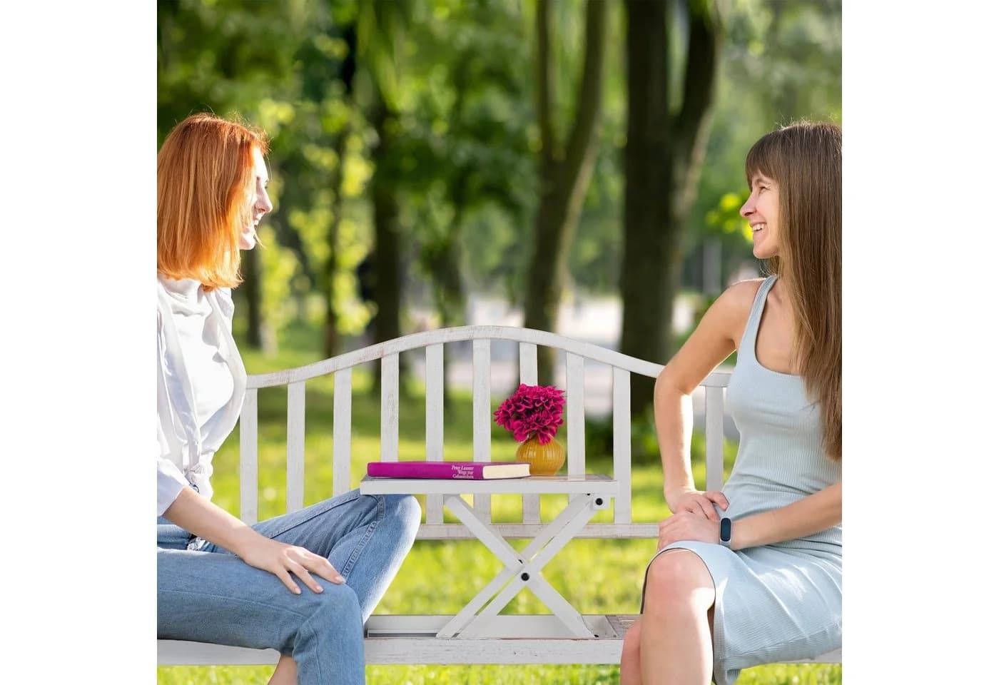 relaxdays Gartenbank mit Klapptisch, Schwarz - Bild 5