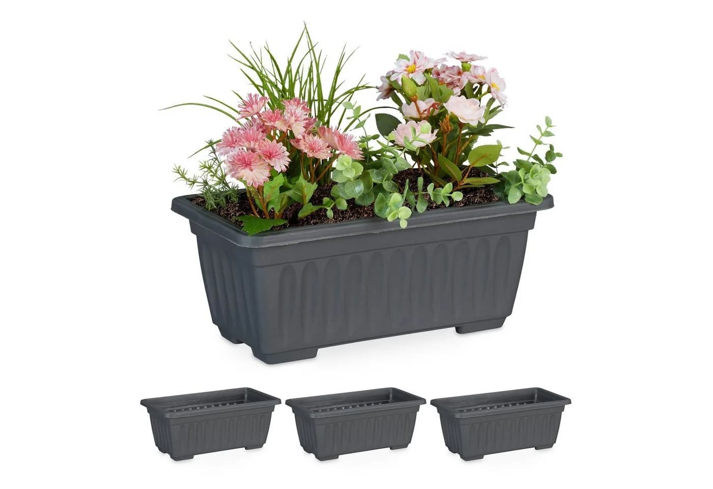 relaxdays Pflanzkübel Blumenkasten 4er Set schmal Anthrazit - Bild 2