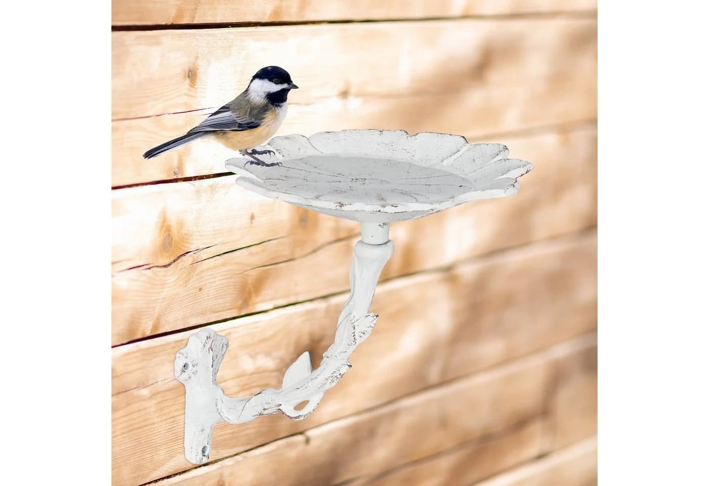 relaxdays Vogeltränke Blüte Gusseisen Weiß