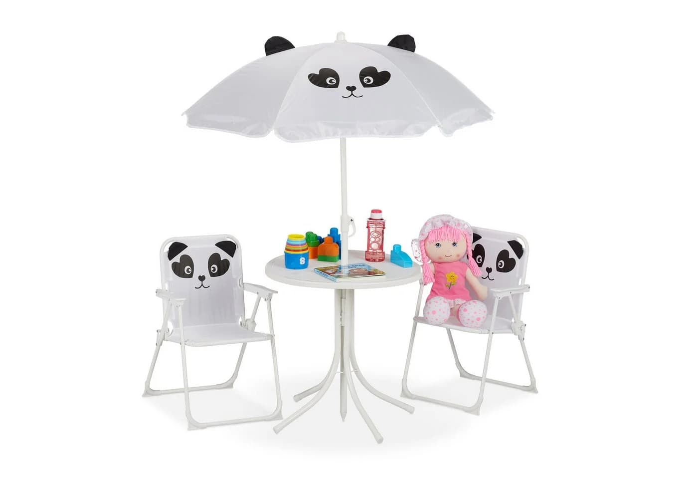 relaxdays Garten-Kindersitzgruppe mit Schirm Panda Schwarz/Weiß - Bild 2