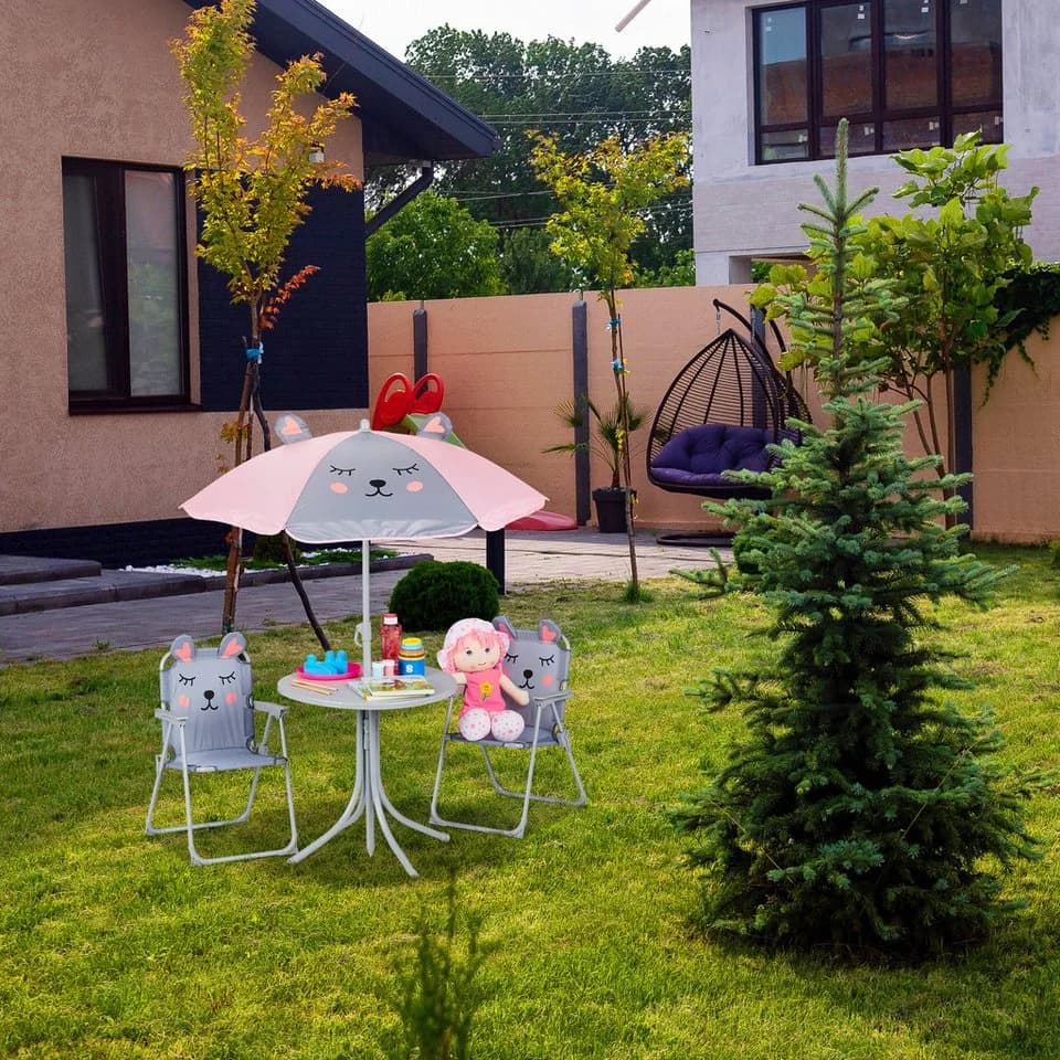 relaxdays Garten-Kindersitzgruppe mit Schirm Panda Schwarz/Weiß - Bild 3