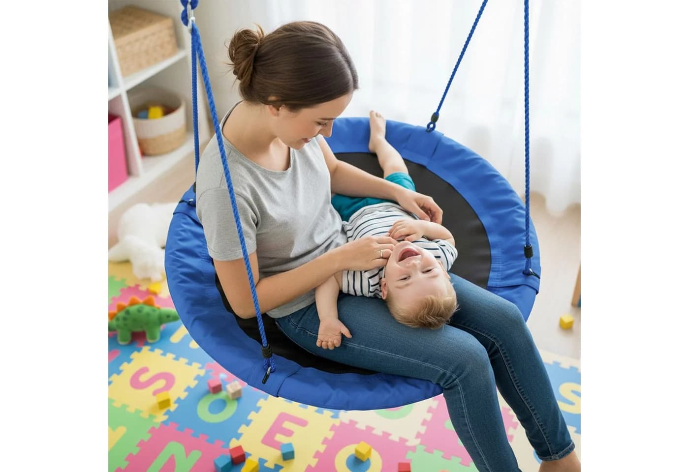 relaxdays Nestschaukel 90 cm Blau Hängeschaukel mit Stahlrahmen - Bild 3