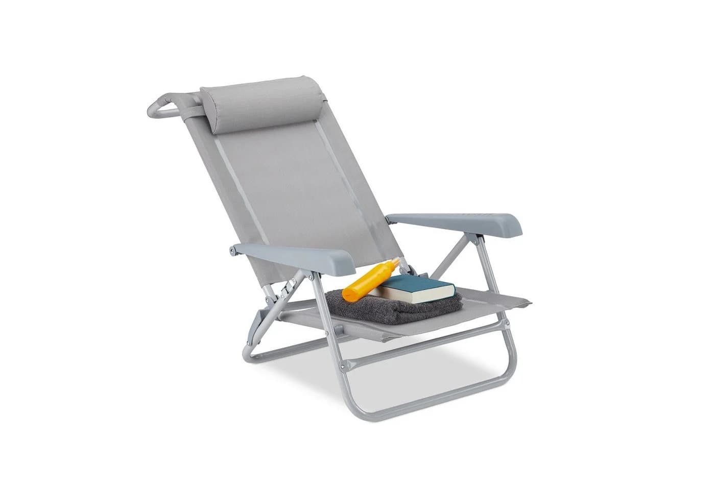 relaxdays Gartenliege Klappbarer Liegestuhl mit Nackenkissen Grau - Bild 2