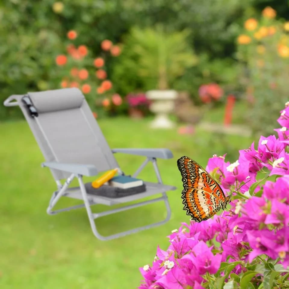 relaxdays Gartenliege Klappbarer Liegestuhl mit Nackenkissen Grau - Bild 3