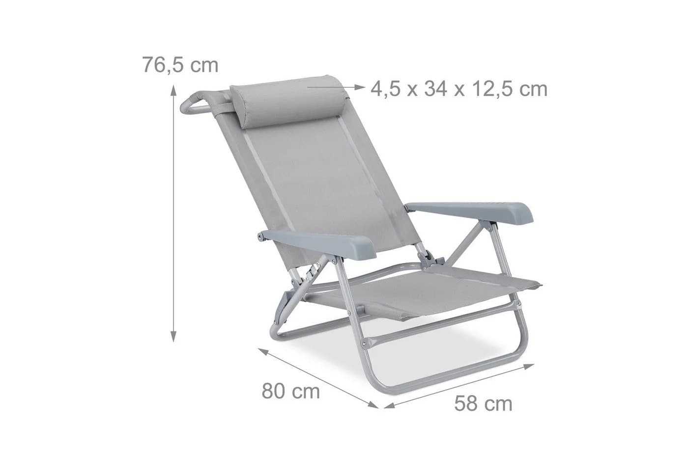 relaxdays Gartenliege Klappbarer Liegestuhl mit Nackenkissen Grau - Bild 4