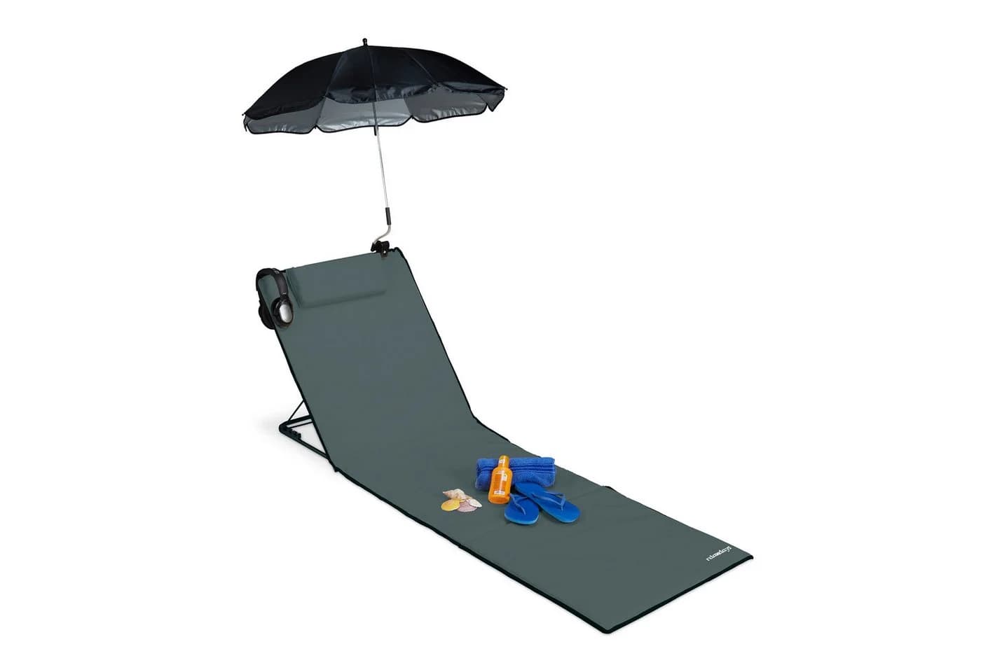 relaxdays Gartenliege Strandmatte mit Sonnenschirm Anthrazit - Bild 2