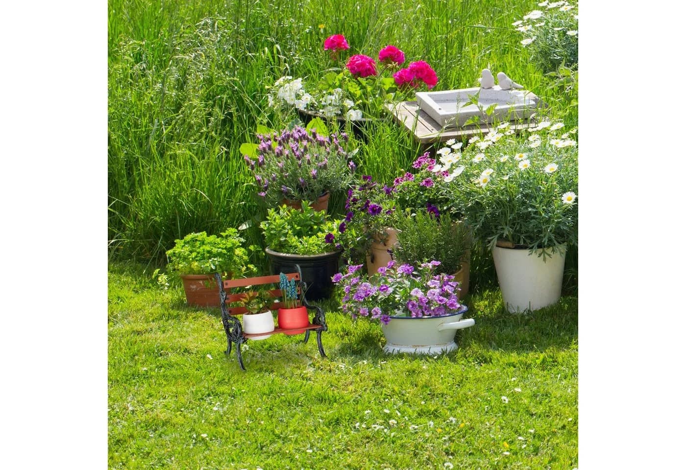 relaxdays Blumenbank Mini Blumenbank, S Braun/Grün