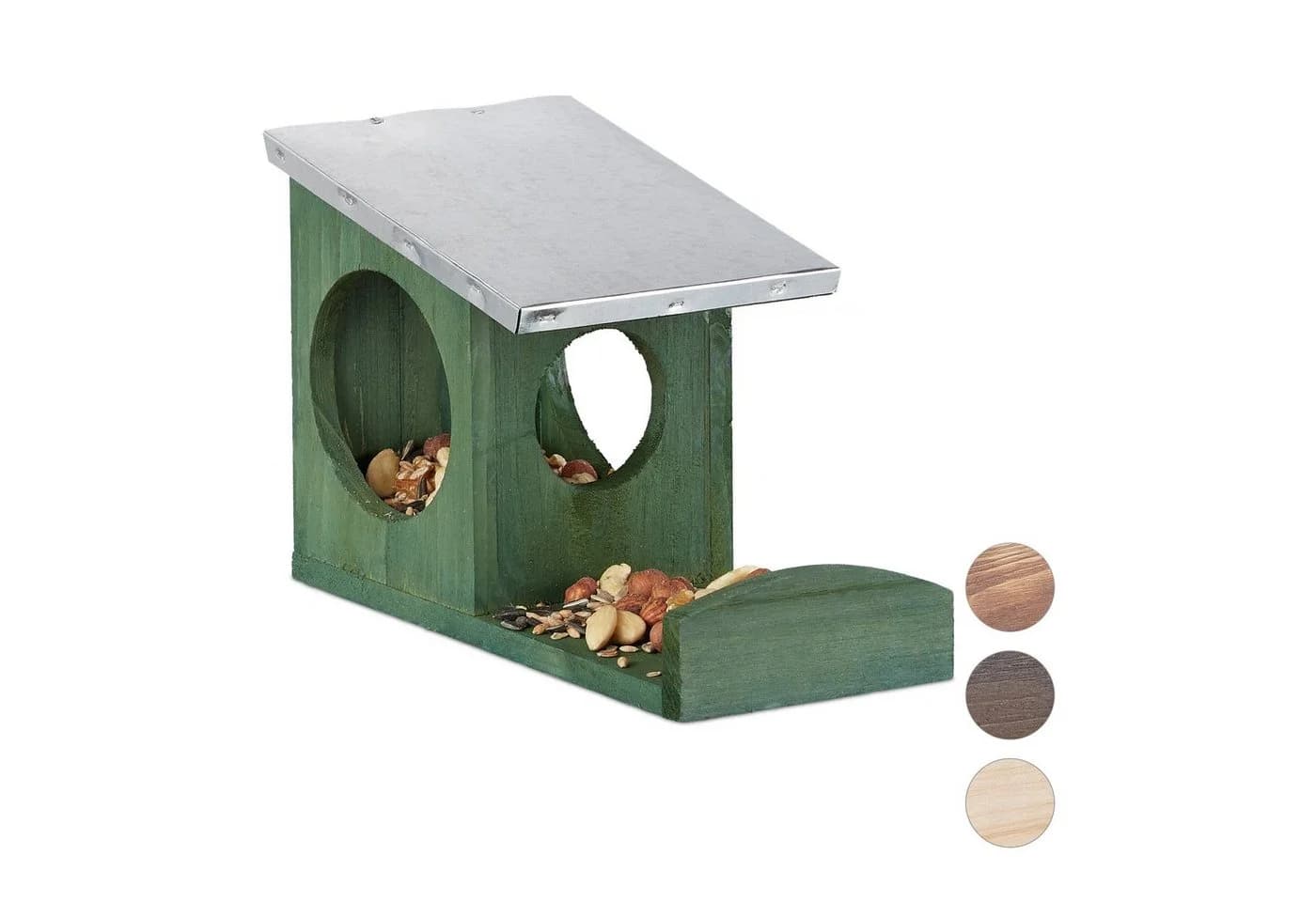 relaxdays Eichhörnchen Futterhaus mit Metalldach Dunkelgrün - Bild 2