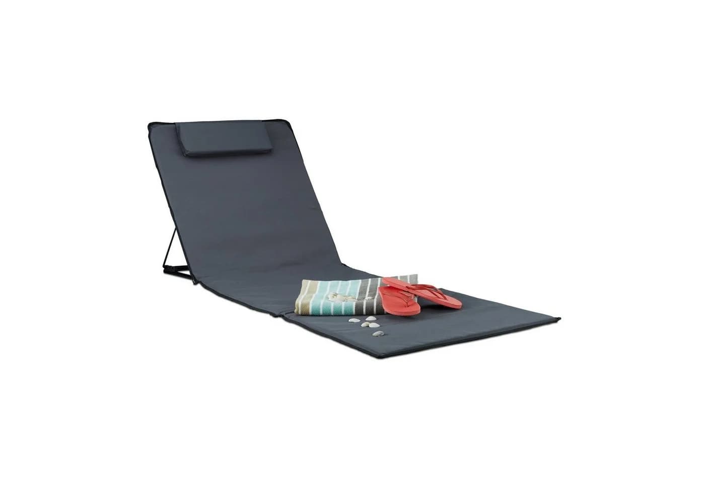 relaxdays Strandmatte XXL mit Kopfkissen und verstellbarer Lehne, grau - Bild 2