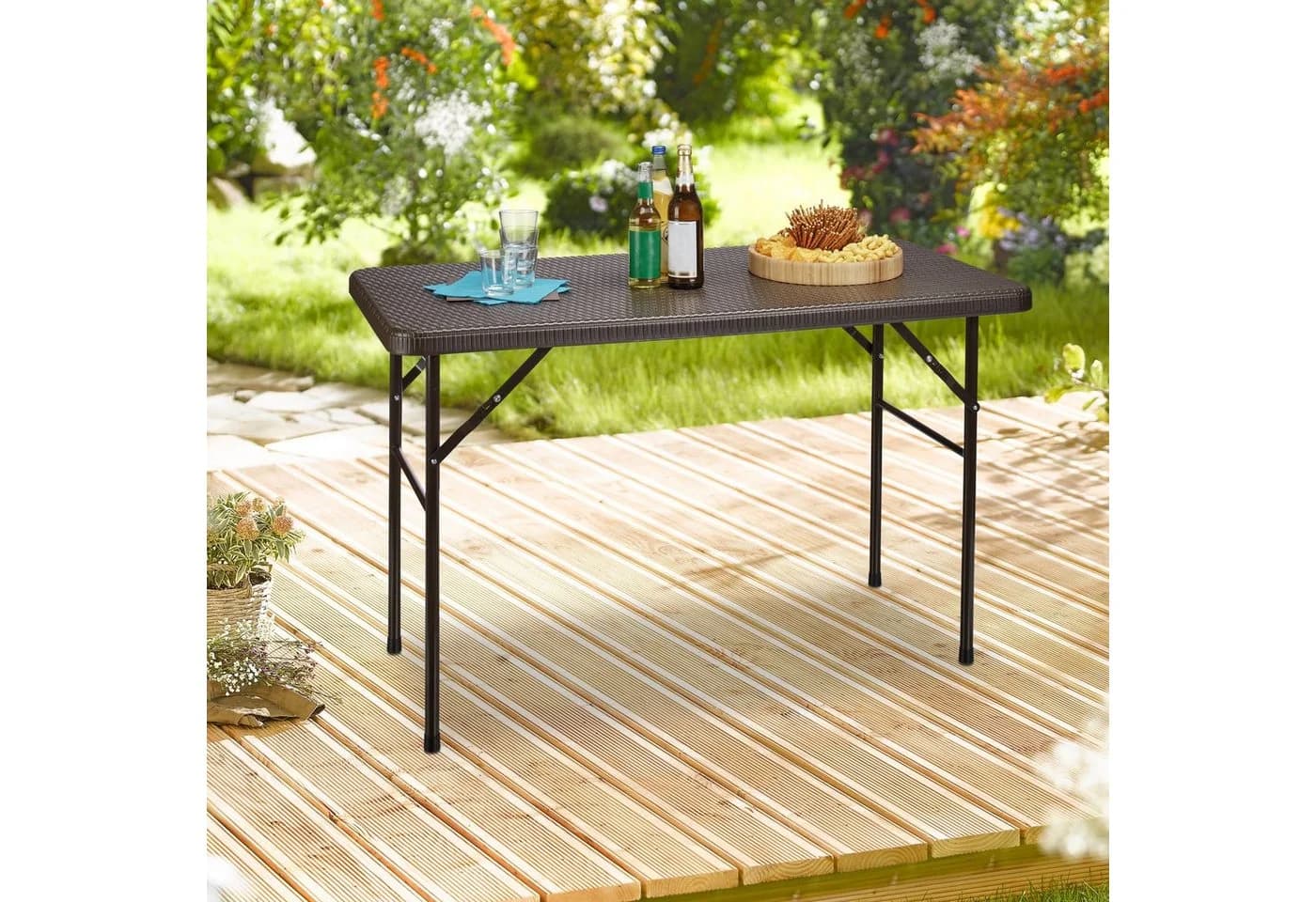 relaxdays Klapptisch BASTIAN Braun Rechteckig Wetterfest
