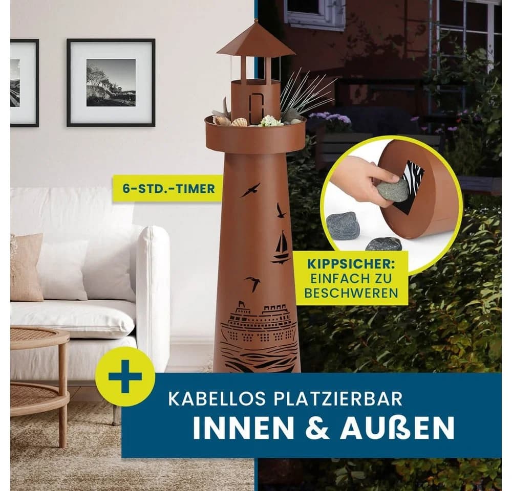 Hoberg Dekosäule LED Pflanzsäule Leuchtturm Rost-Optik - Bild 4