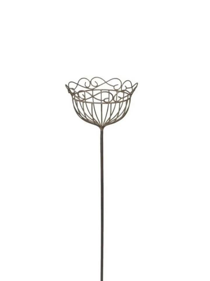 finehomegarden Gartenstecker Korb Metall Ø25cm H109cm braun rostfarbend - Bild 2