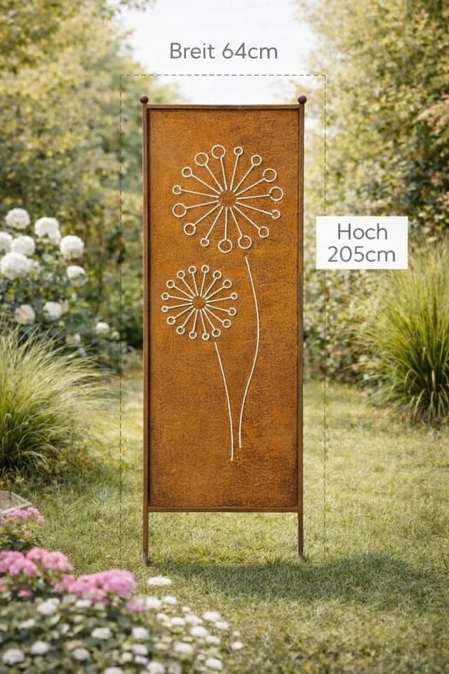 finehomegarden Gartenstecker Stele Metall Pusteblume Sichtschutz Edelrost - Bild 3