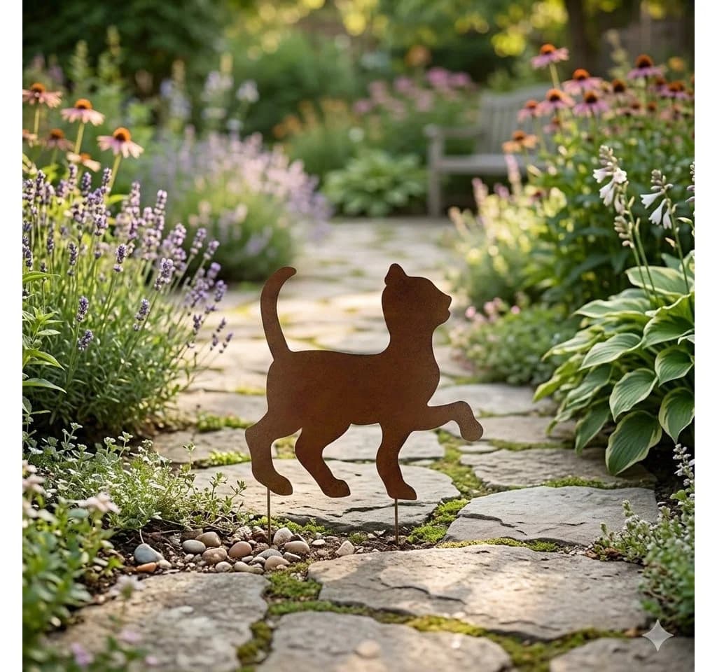 Posiwio Beetstecker Katze Rostoptik Metall Dekoration