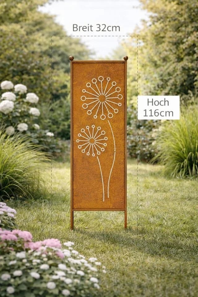 finehomegarden Gartenstecker Stele Metall Pusteblume Sichtschutz Edelrost - Bild 3