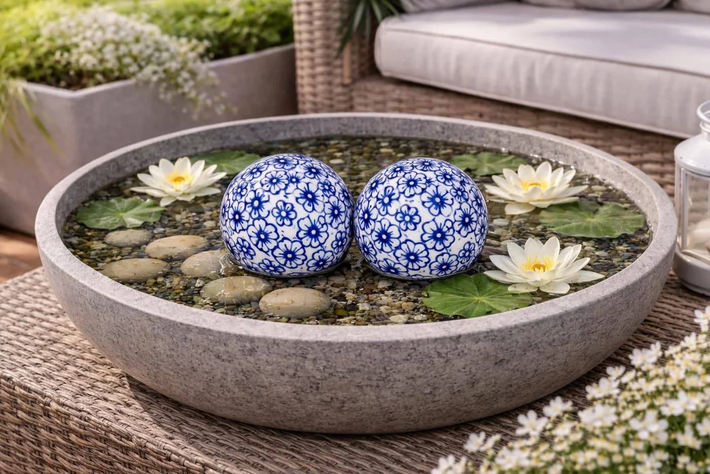 finehomegarden Teichfigur Schwimmkugel blau/weiß Porzellan Deko Set - Bild 4