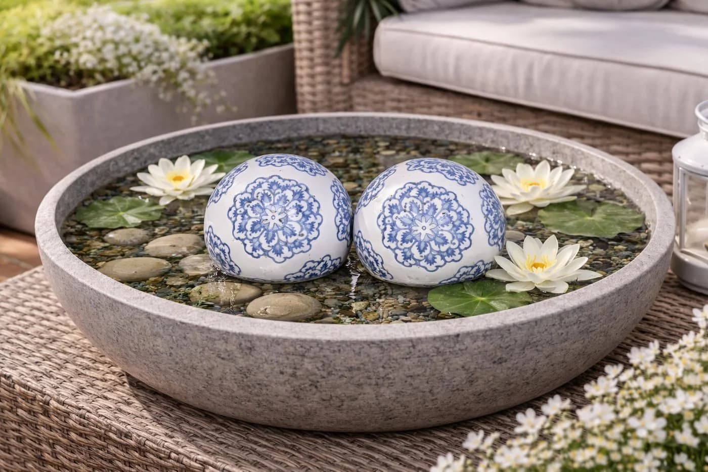 finehomegarden Schwimmkugel Set Porzellan weiß-blau Blütenmuster - Bild 4