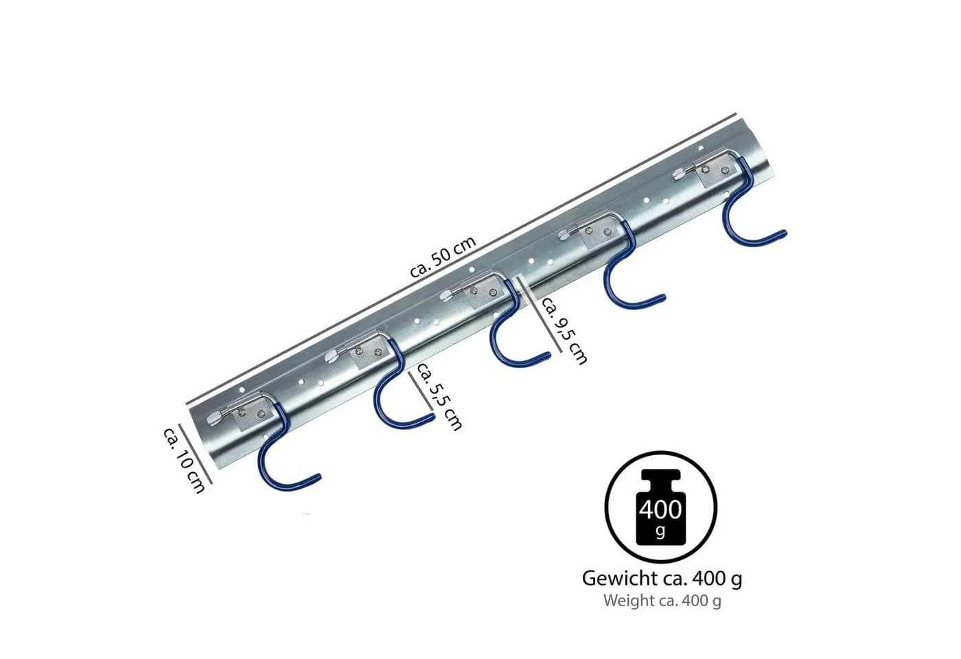 ONVAYA Geräteleiste 50 cm Stahl mit 5 Haken (2-tlg)
