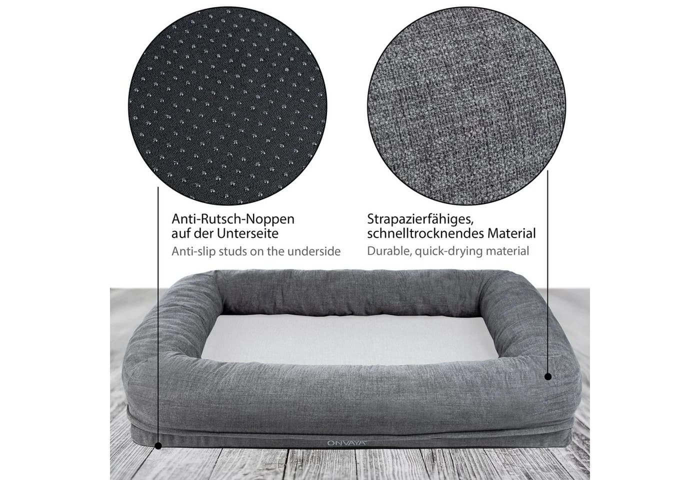 ONVAYA Hundebett Grau Waschbar Orthopädisch - Bild 4