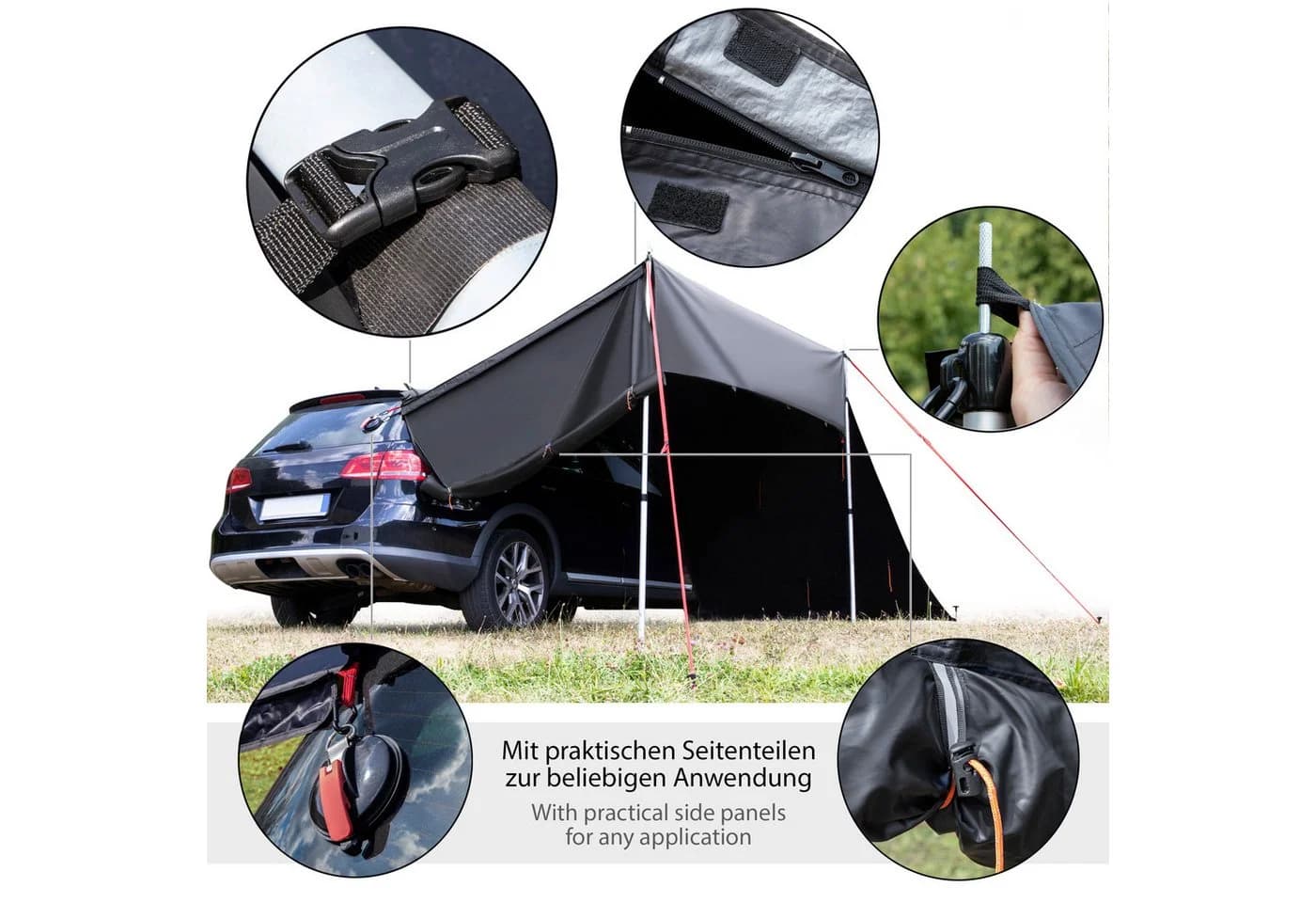 ONVAYA Auto-Sonnensegel Schwarz Wasserdicht 6 Aufbauvarianten - Bild 5