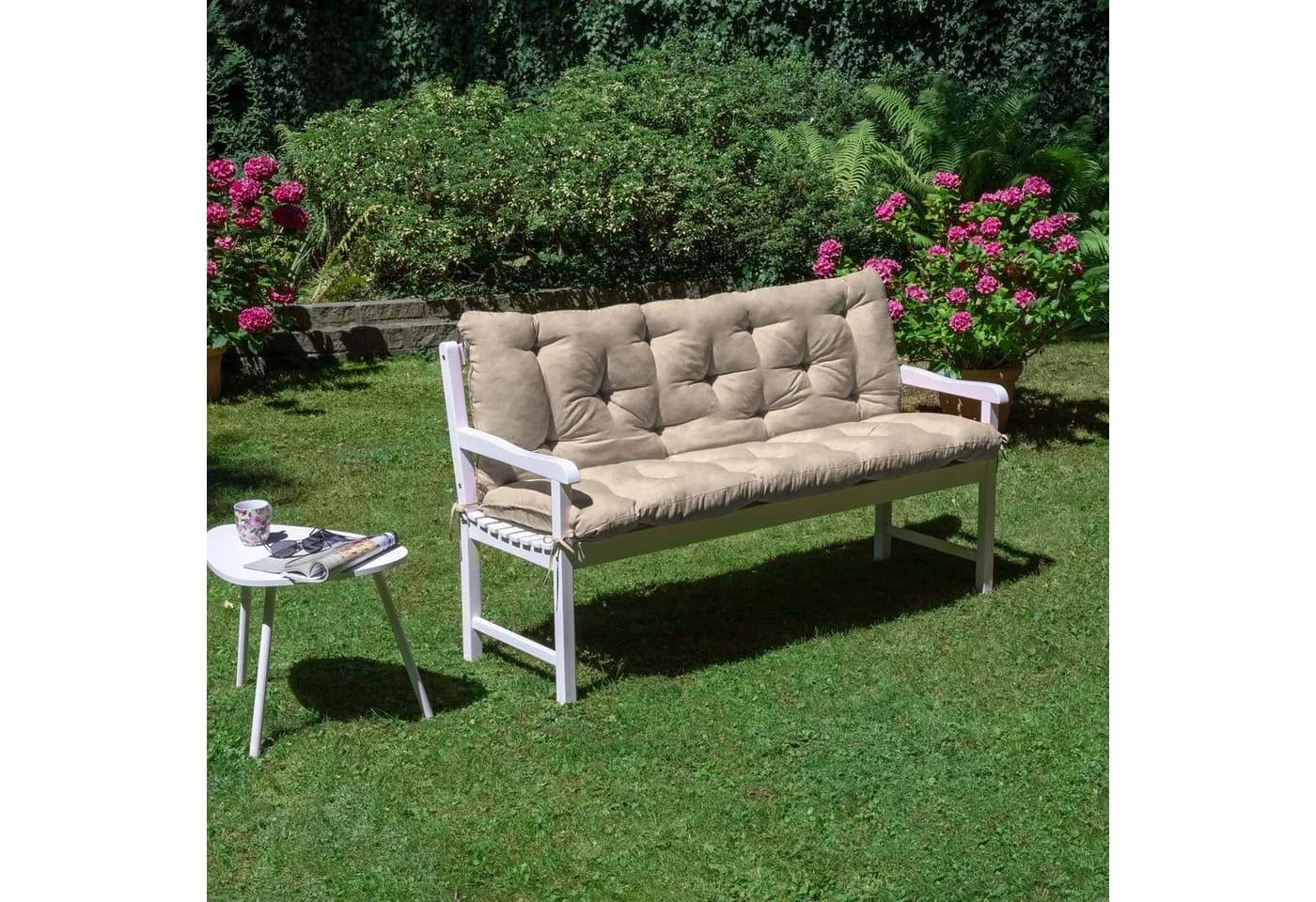 Beautissu Bankauflage Flair BR Natur Polyester mit Befestigungsbändern - Bild 5
