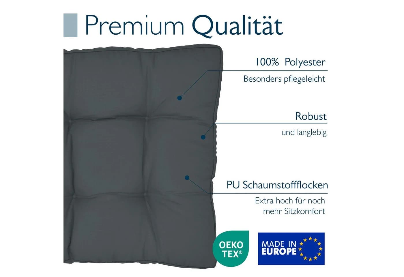 Beautissu XLuna Sitzkissen Grau 10 cm Dick Polyester - Bild 5