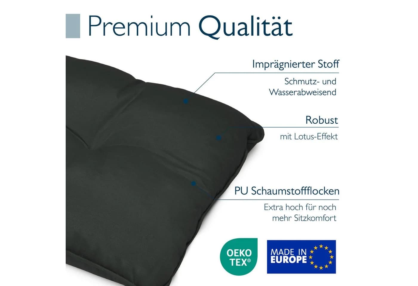 Beautissu Sitzkissen Lounge Kissen Outdoor Sitzkissen Flair LK, 50x50x10cm, Graphitgrau - Bild 5