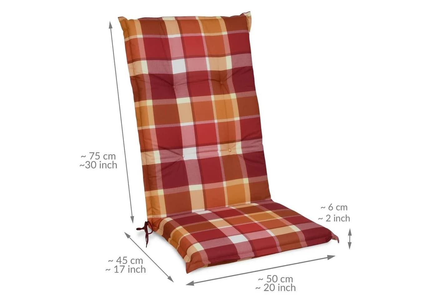 Beautissu Hochlehnerauflage Rot Kariert UV-Lichtecht