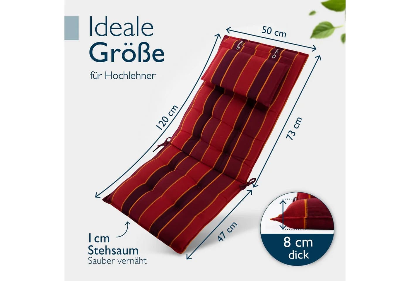 Beautissu Hochlehnerauflage Premium mit Kopfpolster Rot UV-Schutz - Bild 3