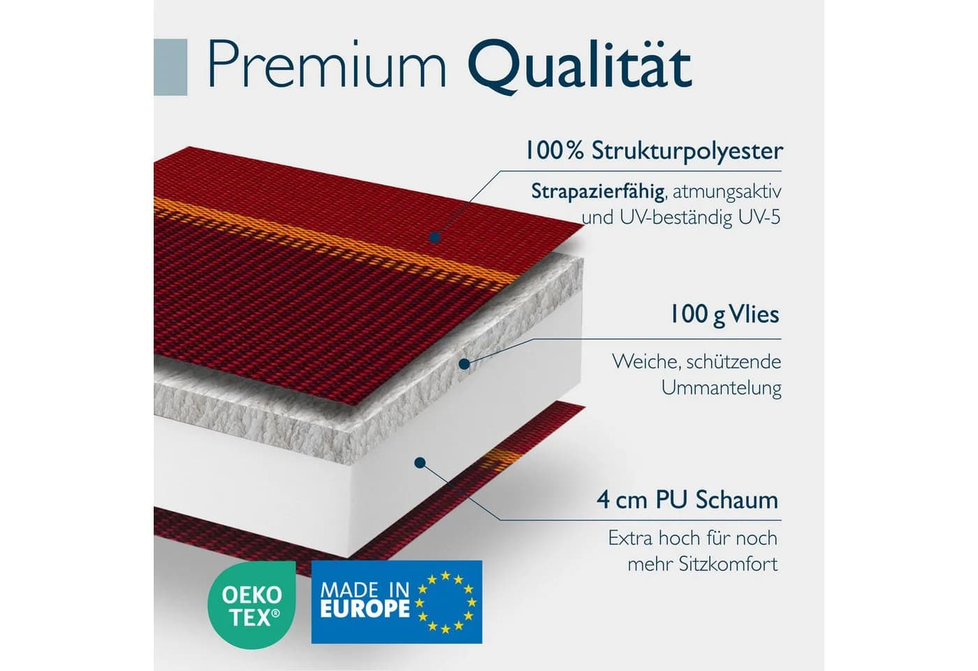 Beautissu Hochlehnerauflage Premium mit Kopfpolster Rot UV-Schutz - Bild 4