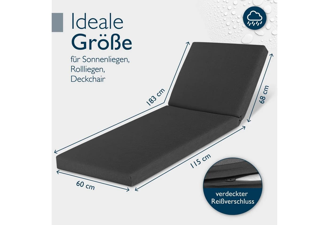 Beautissu Liegenauflage 2er Set Deckchair Auflagen Wasserdicht QD-RL, 190x60cm, Anthrazit