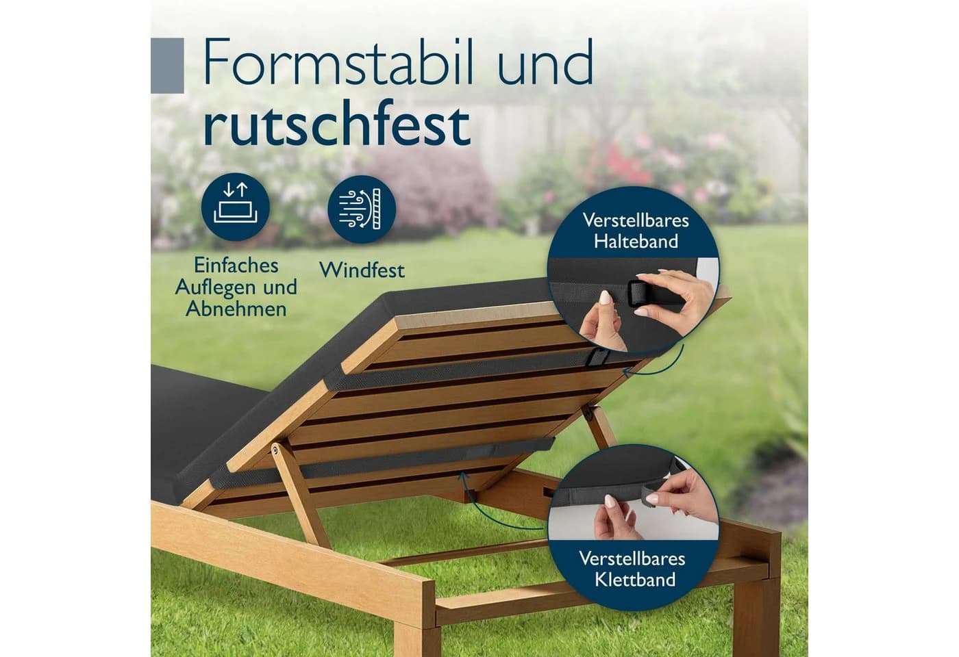 Beautissu Liegenauflage 2er Set Deckchair Auflagen Wasserdicht QD-RL, 190x60cm, Anthrazit - Bild 4