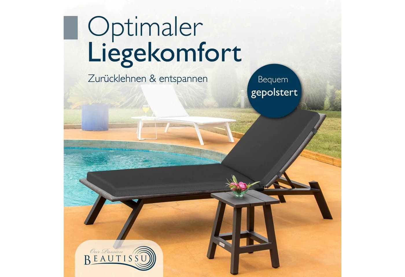 Beautissu Liegenauflage 2er Set Deckchair Auflagen Wasserdicht QD-RL, 190x60cm, Anthrazit - Bild 5