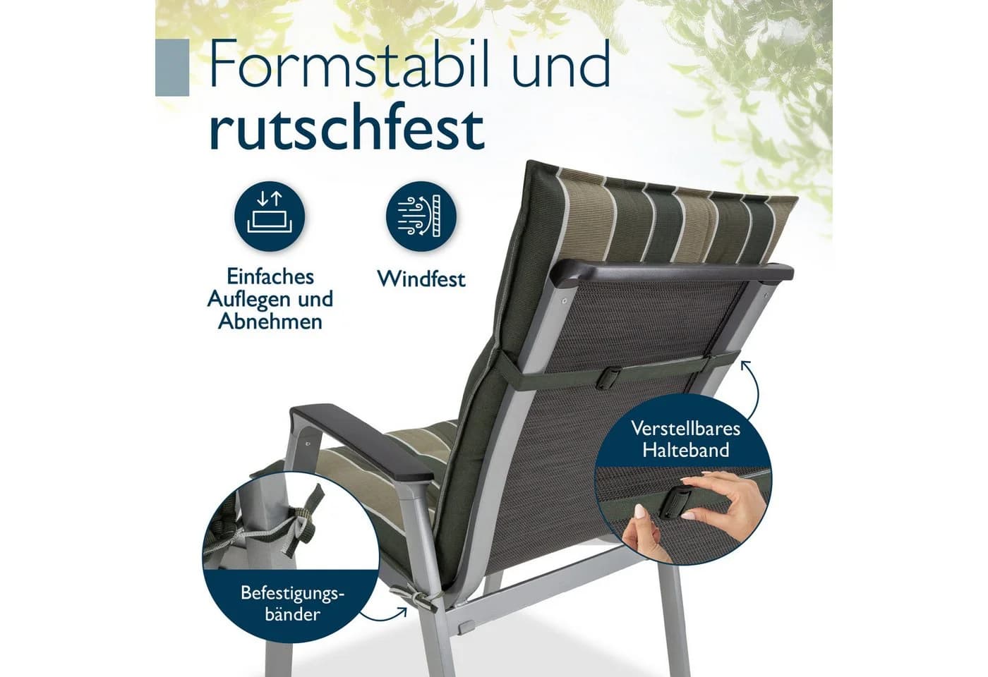 Beautissu Sitzauflage Niedriglehner Grün-Gestreift Premium - Bild 4