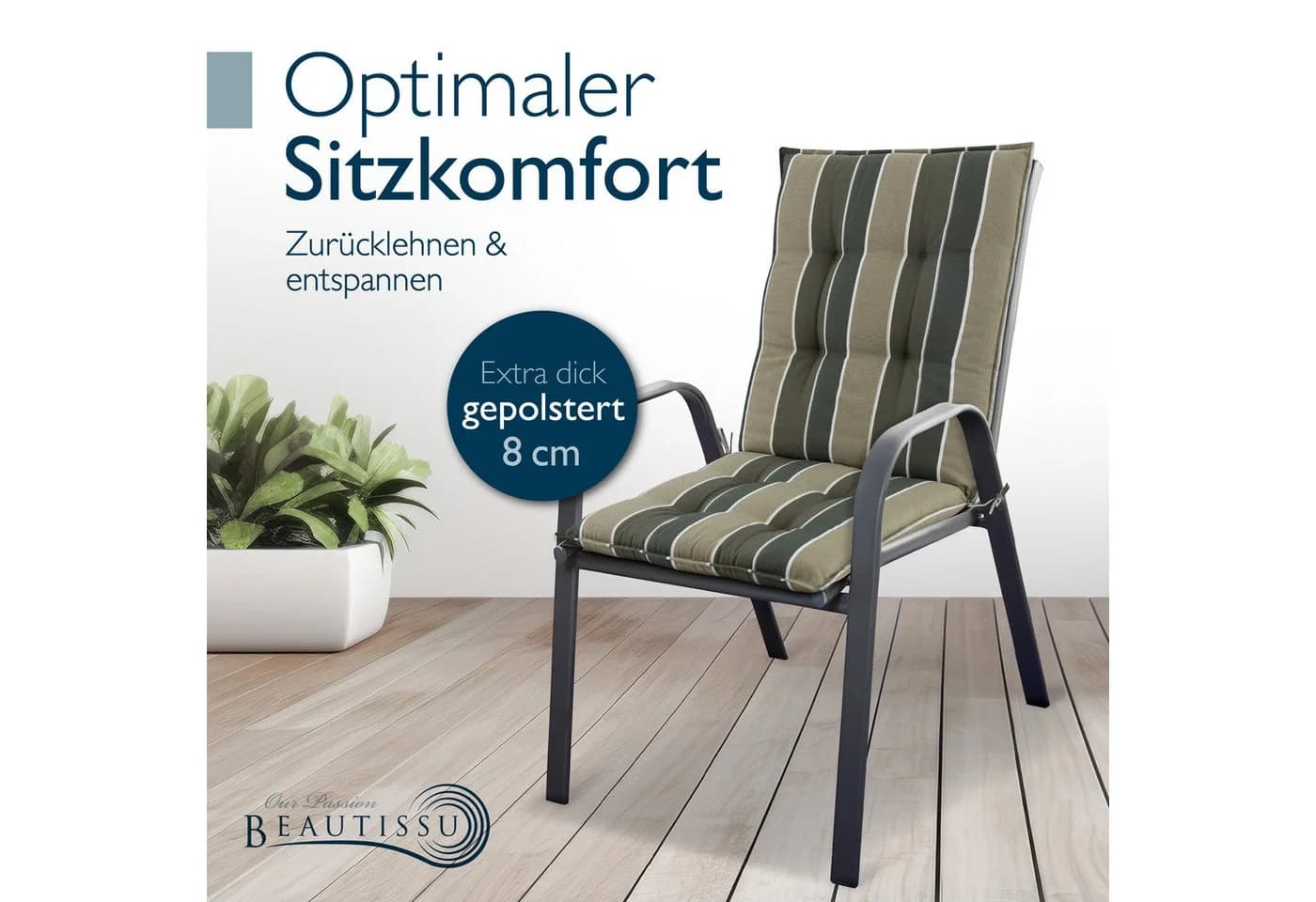 Beautissu Sitzauflage Niedriglehner Grün-Gestreift Premium - Bild 5