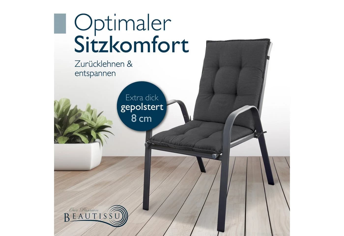 Beautissu Sitzauflage Niedriglehner Anthrazit UV-Lichtechtheit - Bild 5