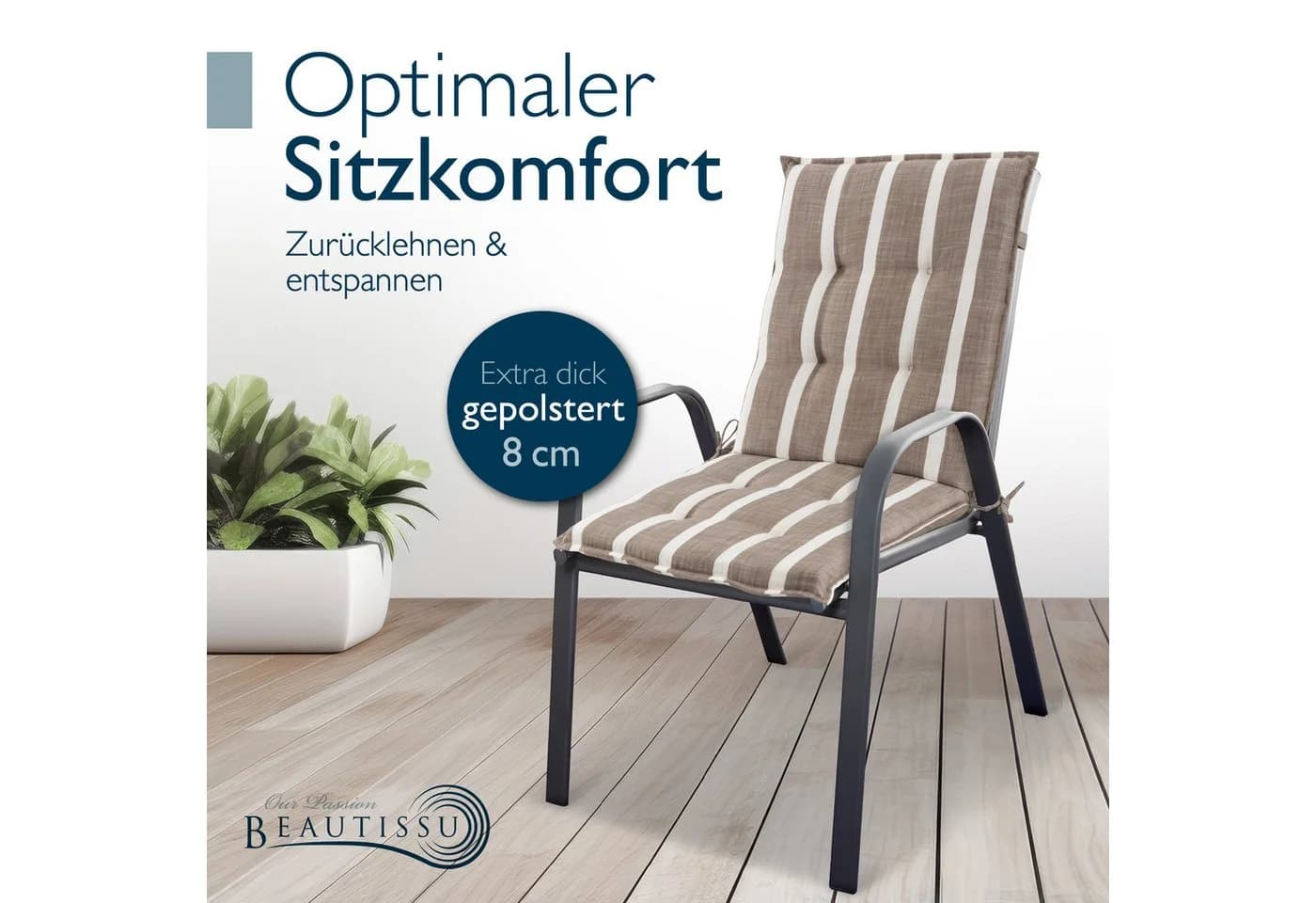 Beautissu Niedriglehner Auflage 2er Set Beige-Weiß UV-Lichtechtheit - Bild 5