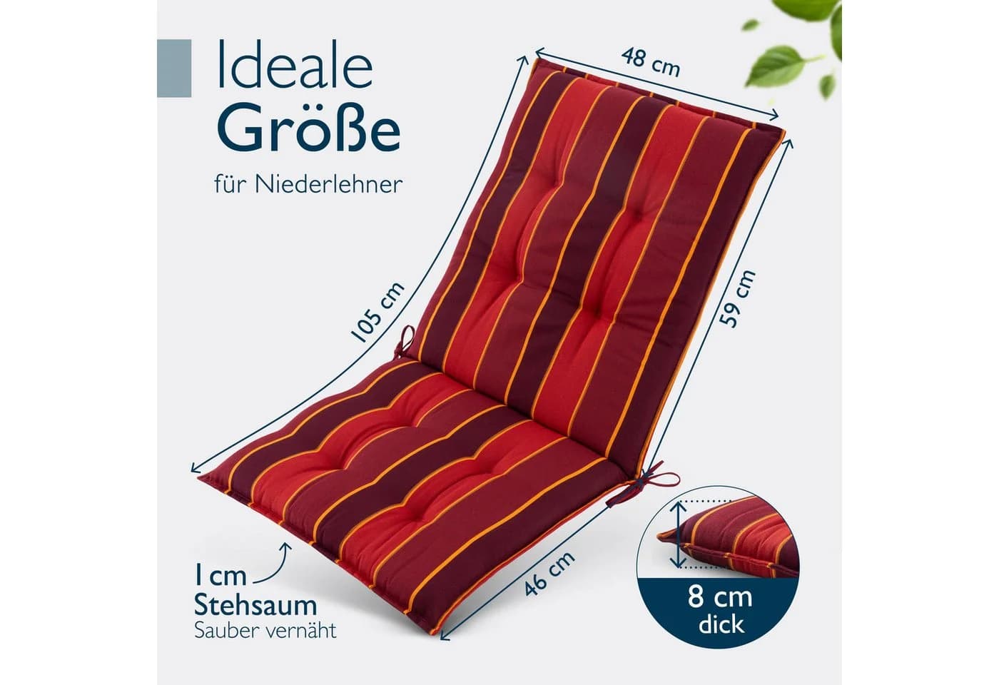 Beautissu Niedriglehner Auflage 4er Set Rot-Gestreift mit Befestigung