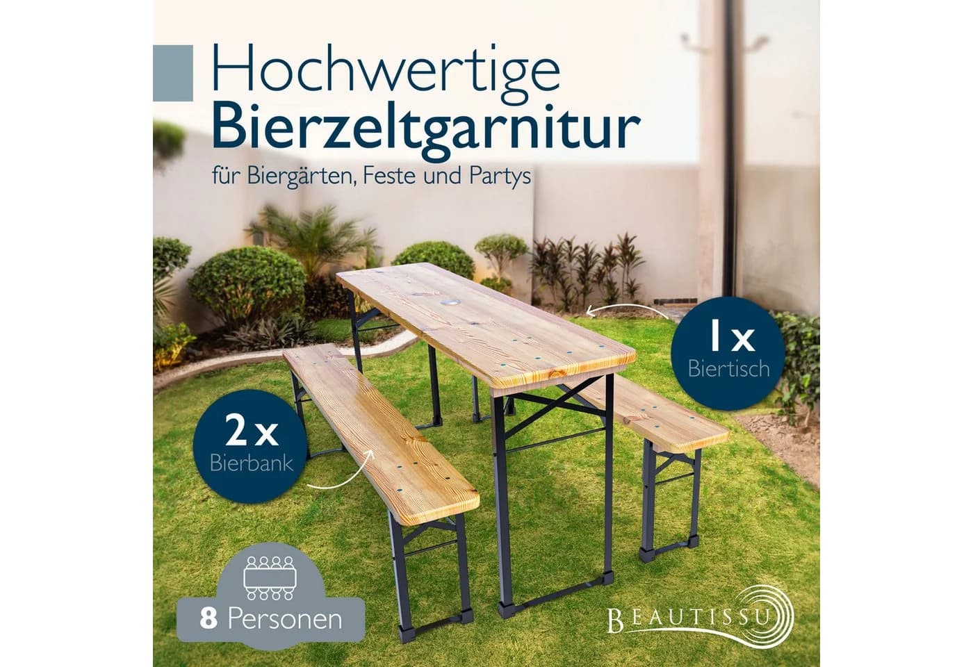 Beautissu Bierzeltgarnitur 3tlg. Klappbar Holz Braun