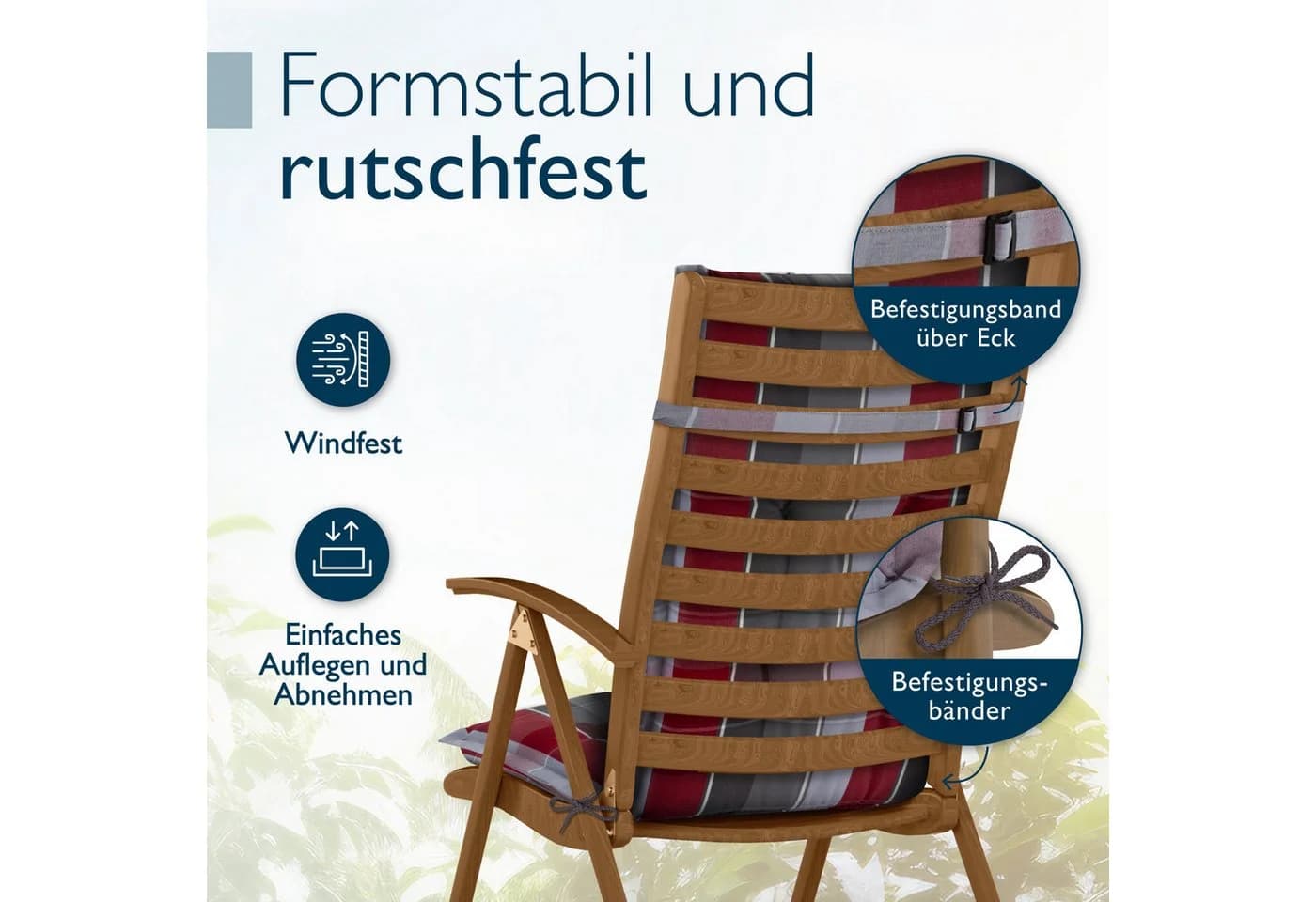 Beautissu 4x Hochlehnerauflage Grau-Rot-Hellblau Kariert UV-beständig - Bild 4