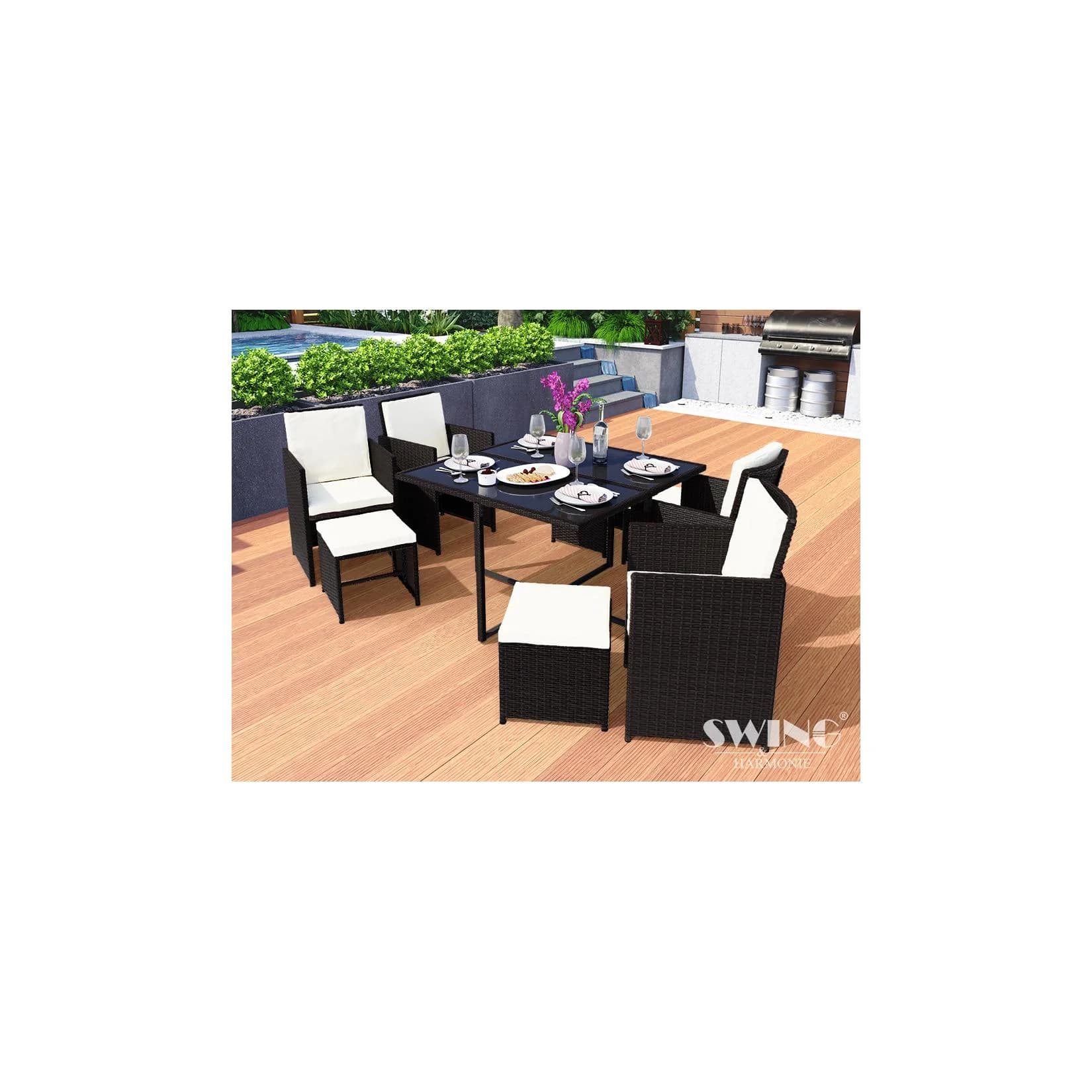Swing&Harmonie Vegas Polyrattan Sitzgruppe 9-teilig Schwarz Gartenmöbel