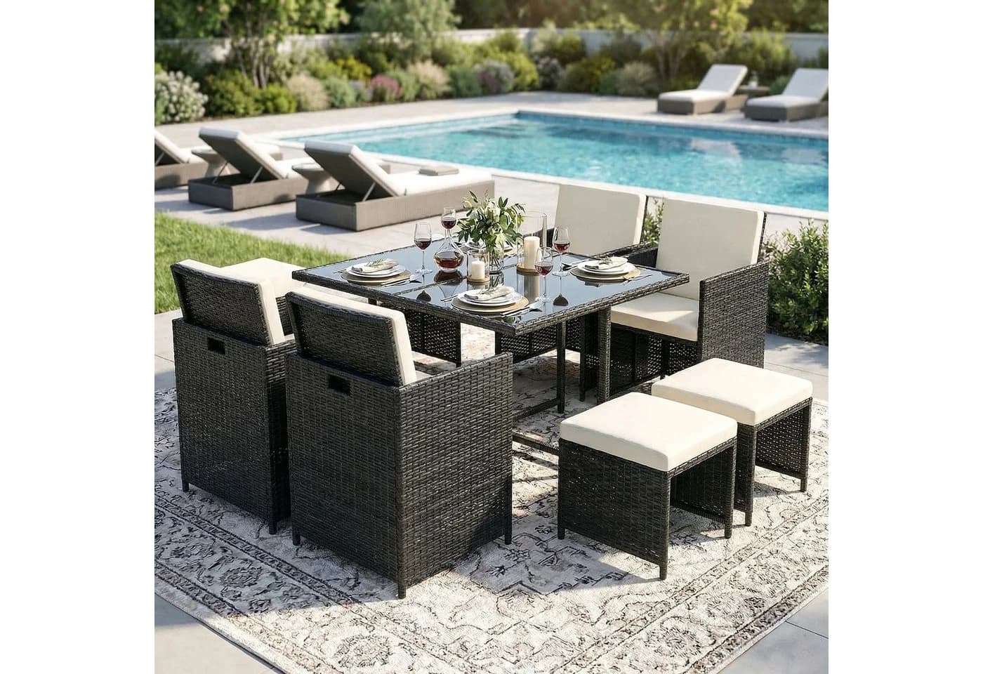Swing&Harmonie Vegas Polyrattan Sitzgruppe 9-teilig Schwarz Gartenmöbel - Bild 2