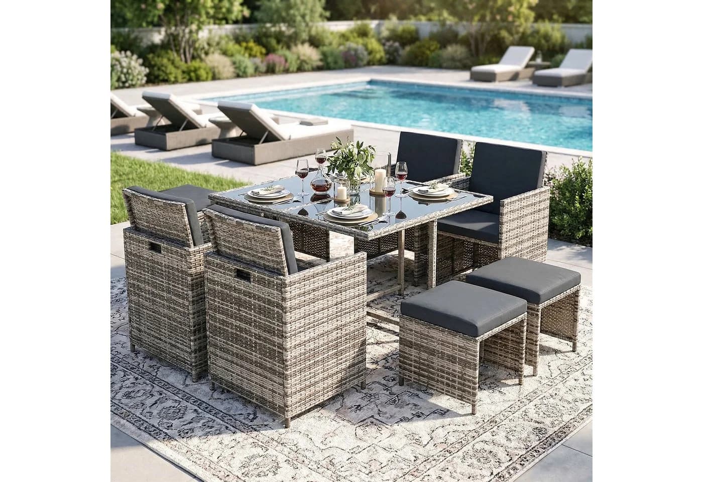 Swing&Harmonie Vegas Garten-Sitzgruppe Grau Poly Rattan mit Kissen - Bild 3