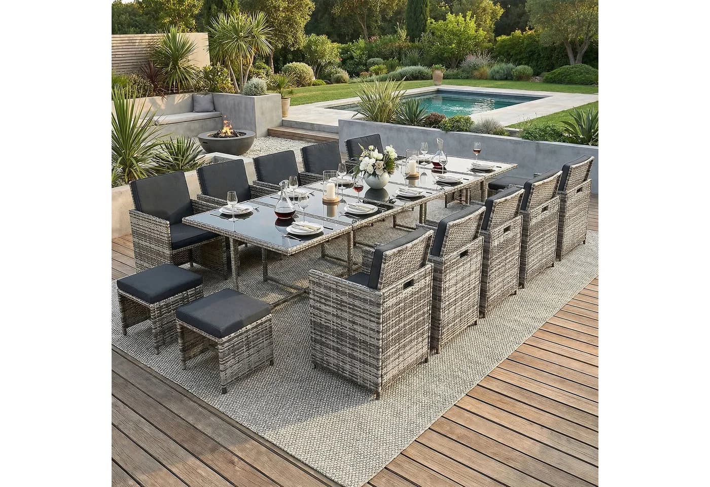 Swing&Harmonie Vegas 15-tlg. Polyrattan Sitzgruppe Grau Esstisch Lounge - Bild 3