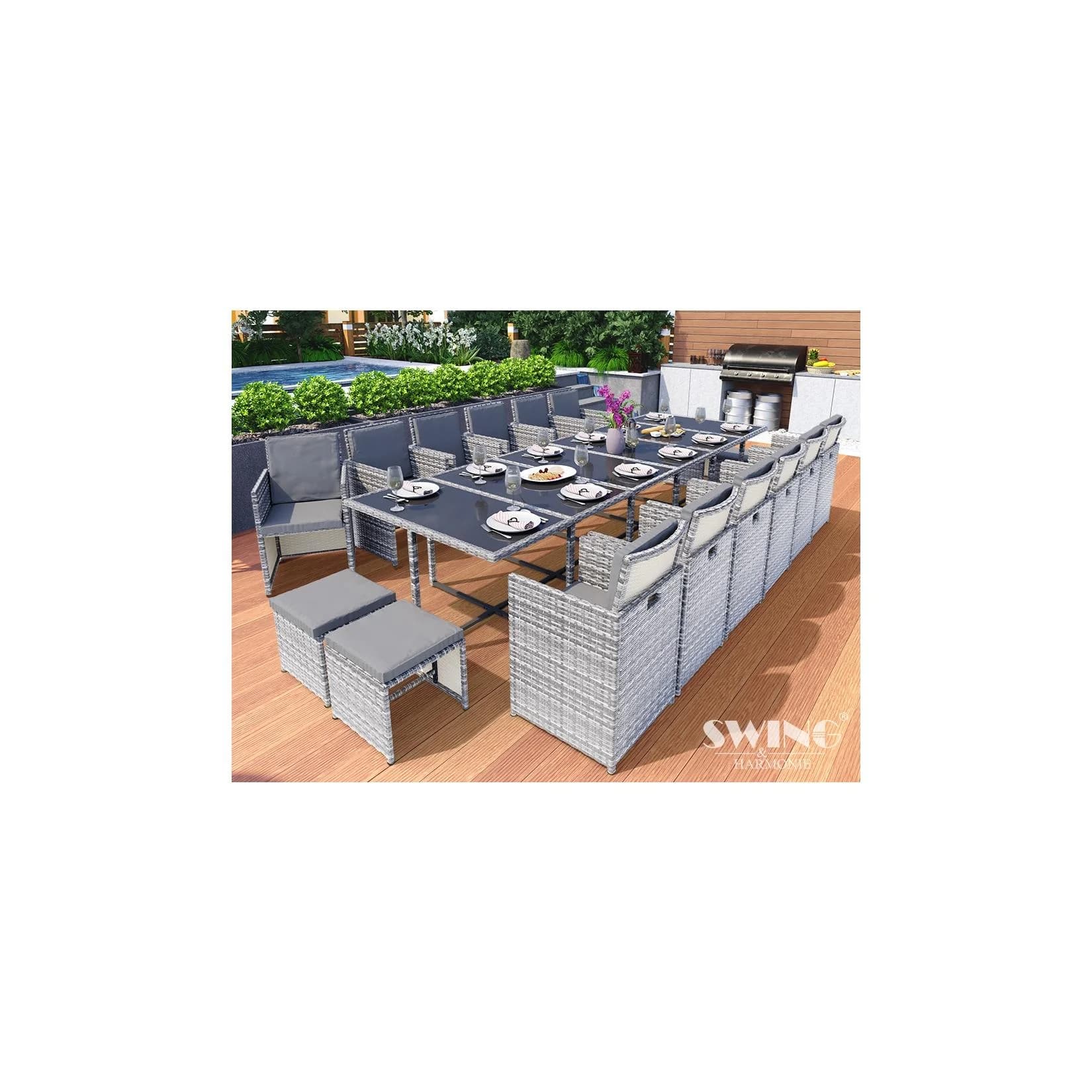 Swing&Harmonie Vegas 17-tlg. Polyrattan Sitzgruppe Grau