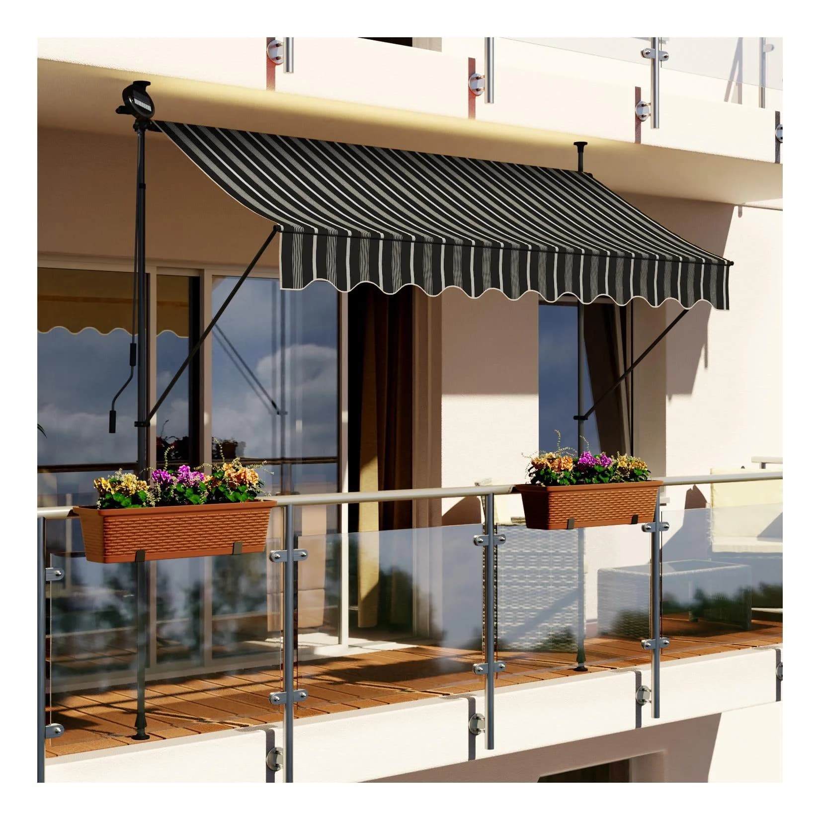 Swing&Harmonie LED-Klemmmarkise mit Solarmodul Anthrazit/Weiß