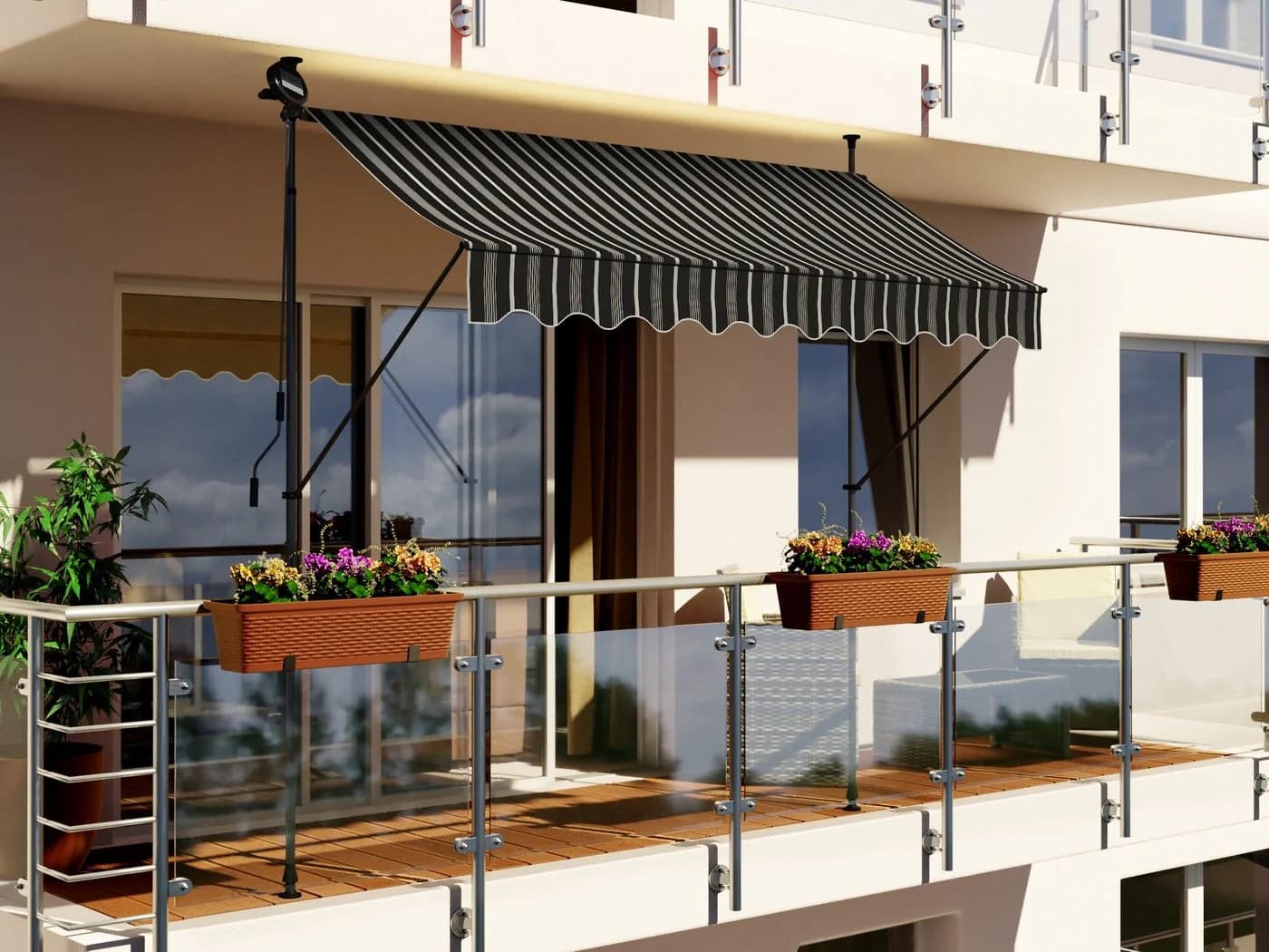 Swing&Harmonie LED-Klemmmarkise mit Solarmodul Anthrazit/Weiß - Bild 2