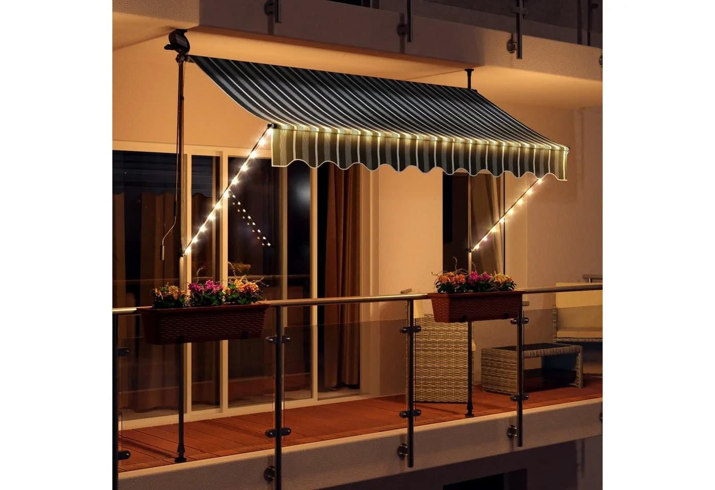 Swing&Harmonie LED-Klemmmarkise mit Solarmodul Anthrazit/Weiß - Bild 3