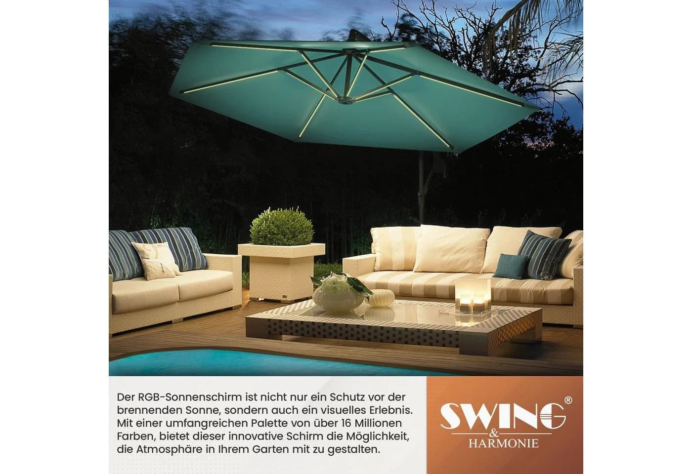 Swing&Harmonie LED Sonnenschirm 300cm RGB Anthrazit - Bild 4